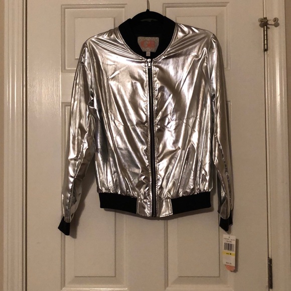 GB Silver Zipper Disco Jacket Medium NWT 🪩 🧥 - Picture 1 of 12